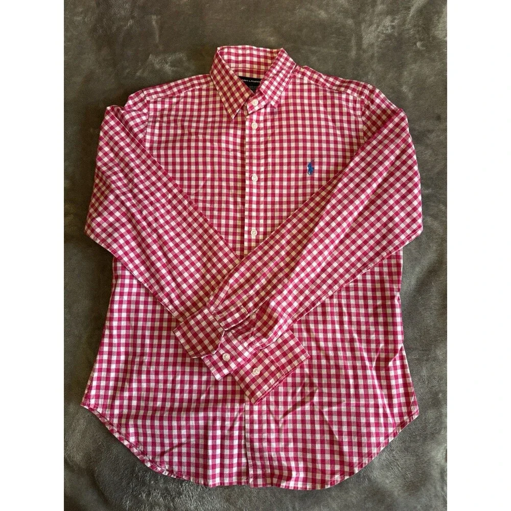 Ralph Lauren Sport Button Down Shirt Kids 14 Red White Check Pony Logo